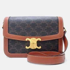 Brown Leather and Canvas Triomphe Medium Shoulder Bag