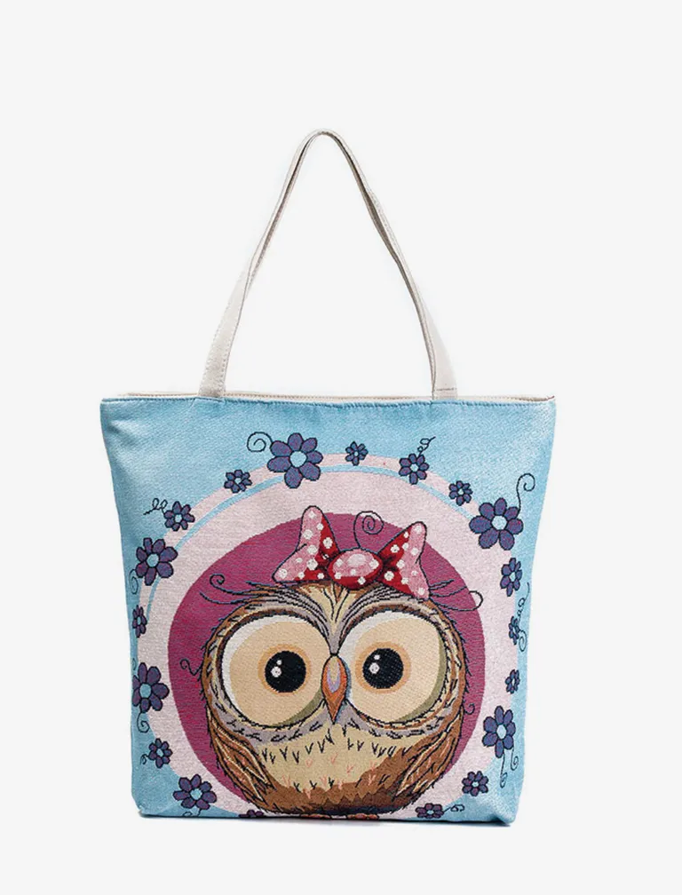 Cartoon Owl Print Shoulder Bag
