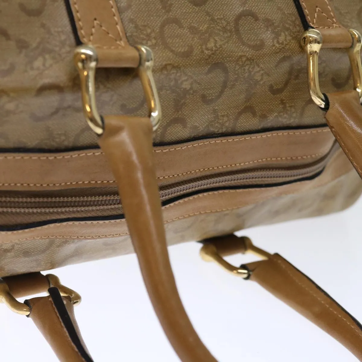 CELINE C Macadam Canvas Boston Bag Beige Auth ki4376
