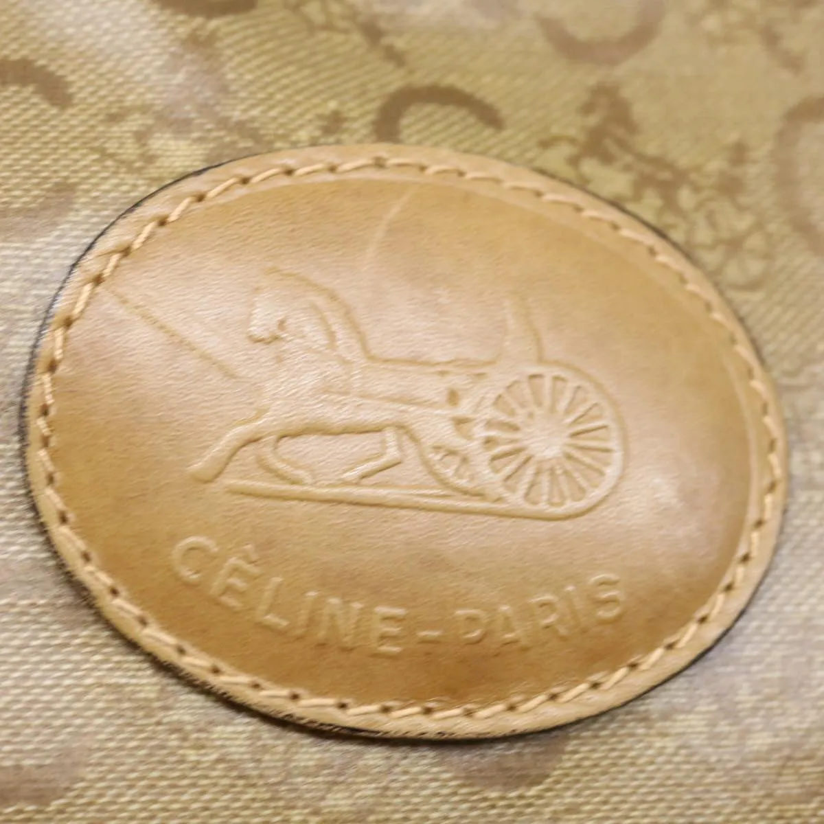 CELINE C Macadam Canvas Boston Bag Beige Auth ki4376