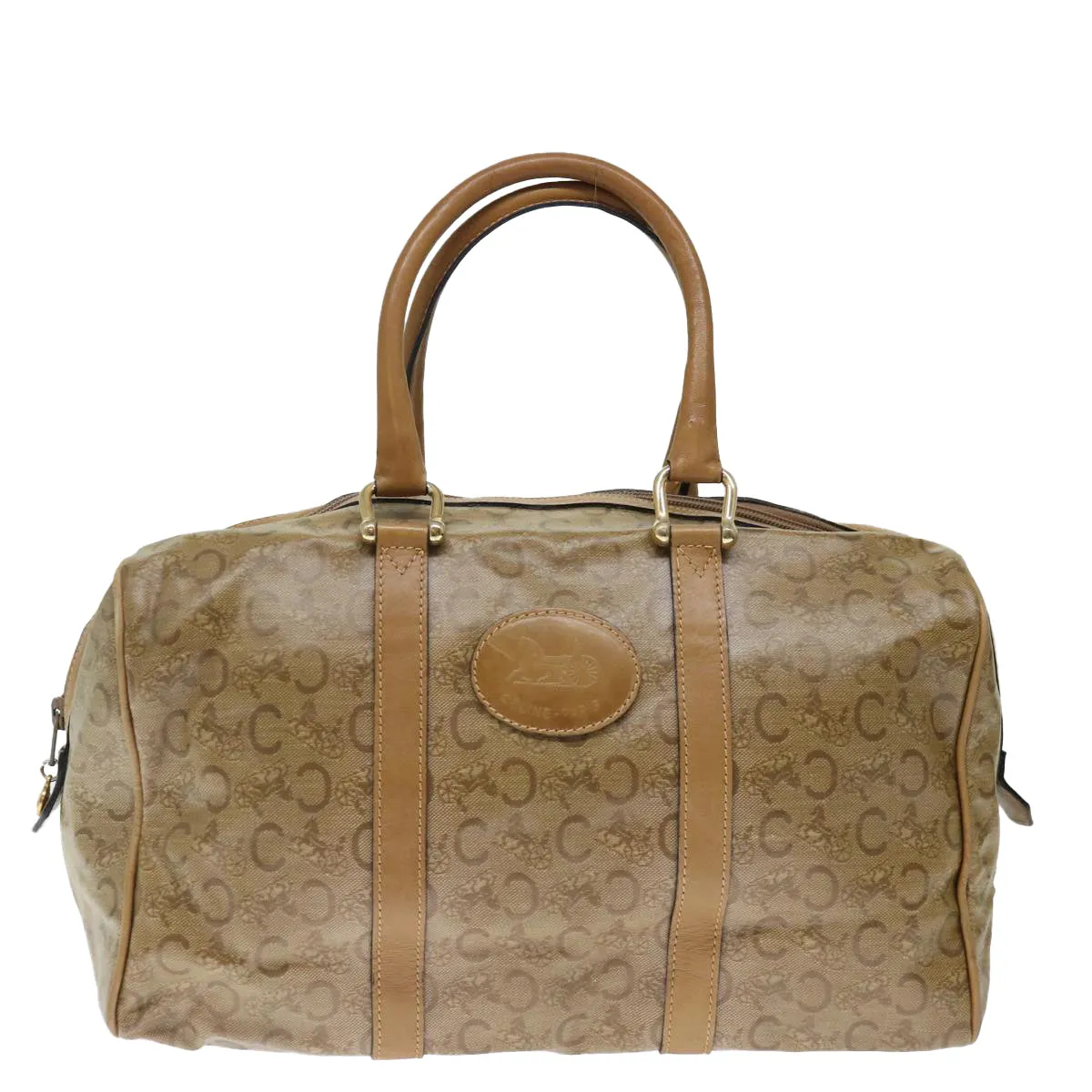 CELINE C Macadam Canvas Boston Bag Beige Auth ki4376