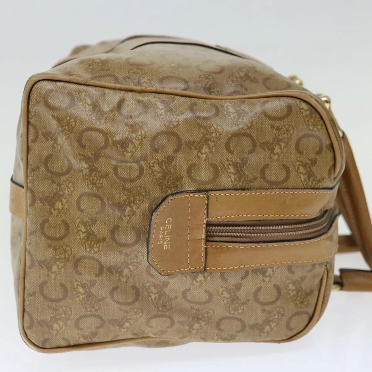 CELINE C Macadam Canvas Boston Bag Beige Auth ki4376