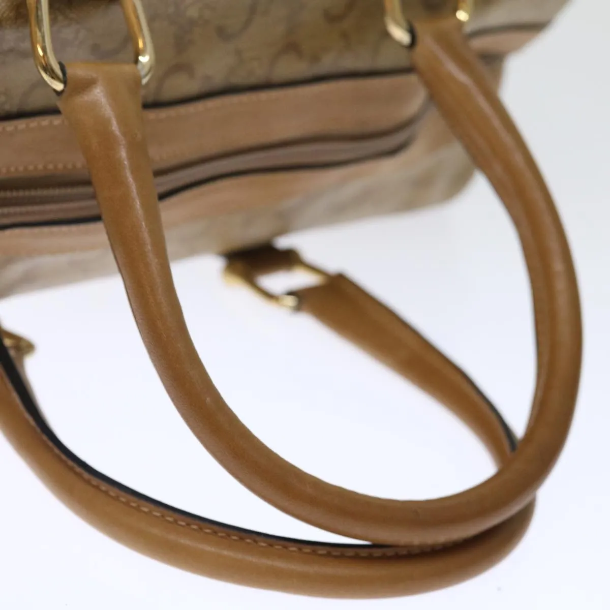 CELINE C Macadam Canvas Boston Bag Beige Auth ki4376
