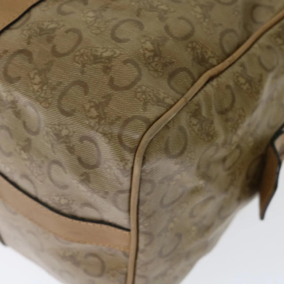 CELINE C Macadam Canvas Boston Bag Beige Auth ki4376