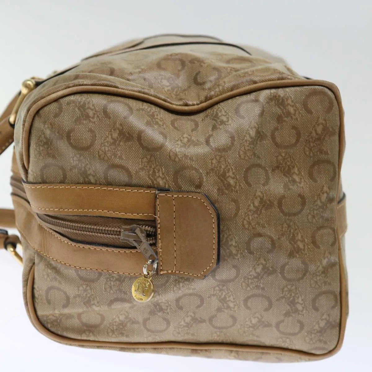 CELINE C Macadam Canvas Boston Bag Beige Auth ki4376