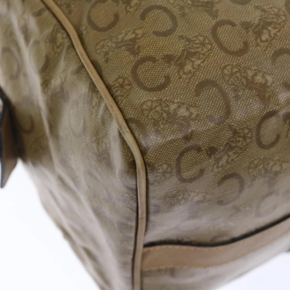 CELINE C Macadam Canvas Boston Bag Beige Auth ki4376