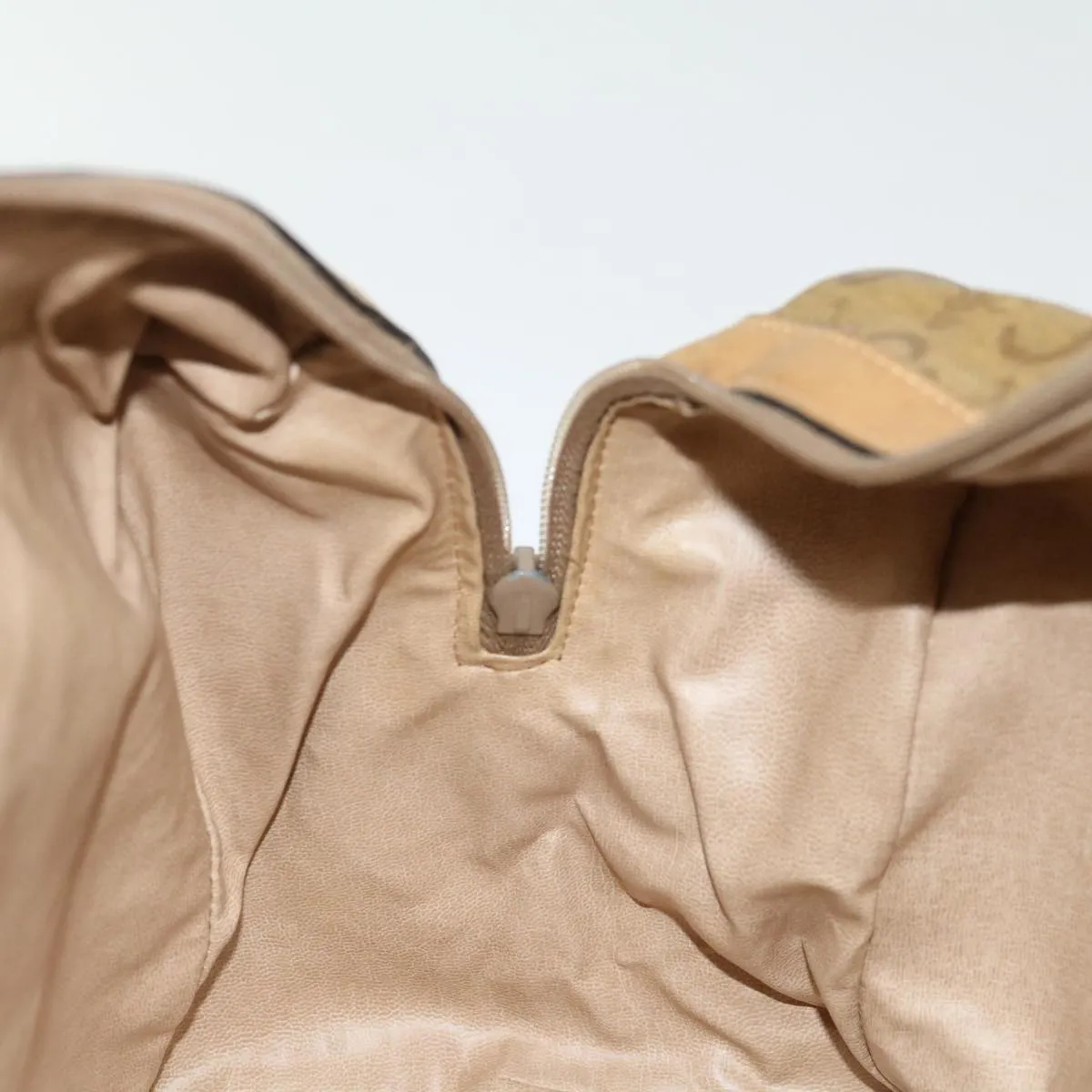 CELINE C Macadam Canvas Boston Bag Beige Auth ki4376