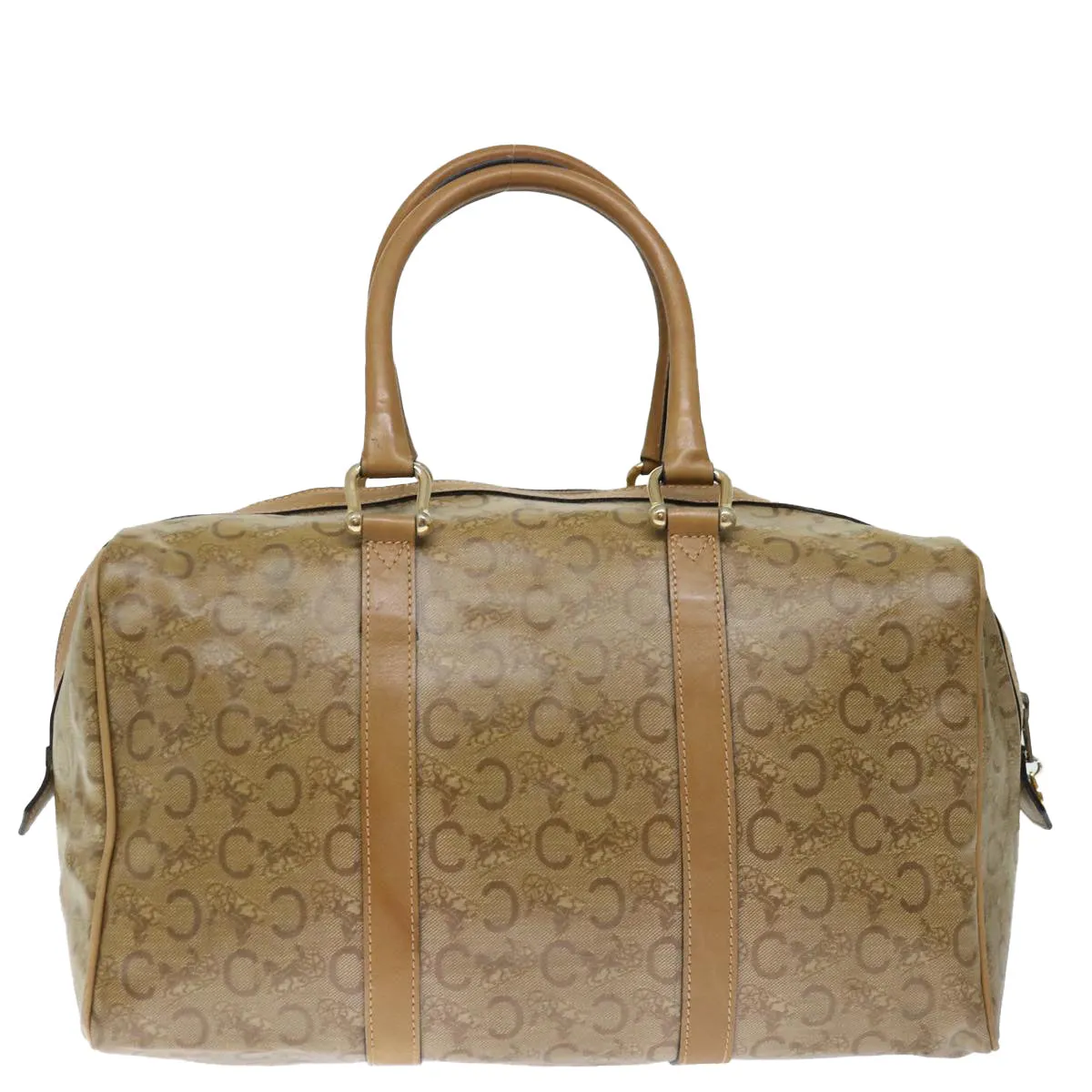 CELINE C Macadam Canvas Boston Bag Beige Auth ki4376