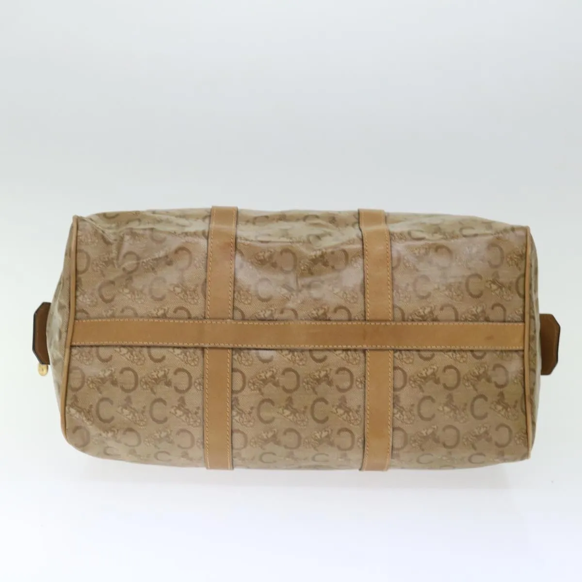 CELINE C Macadam Canvas Boston Bag Beige Auth ki4376