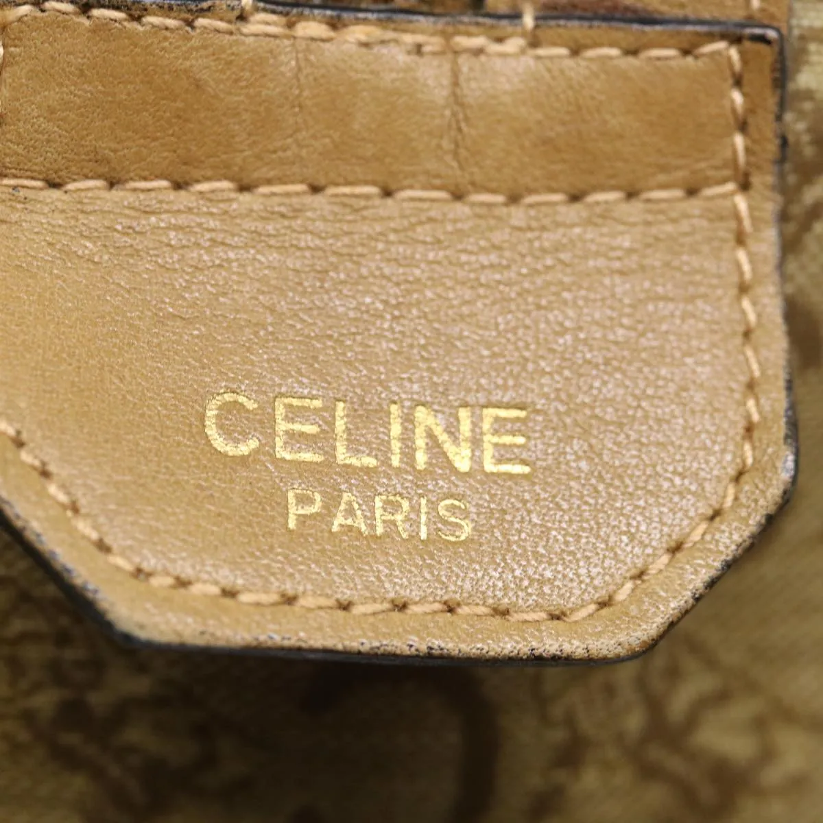 CELINE C Macadam Canvas Boston Bag Beige Auth ki4376