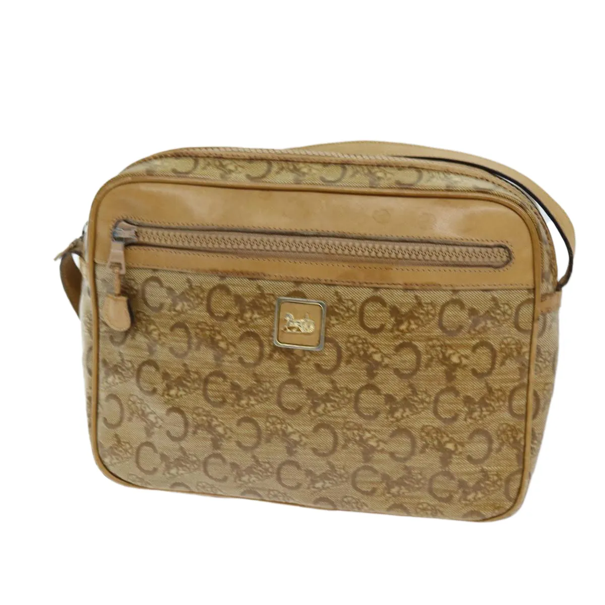 CELINE C Macadam Canvas Shoulder Bag Beige Auth 74191