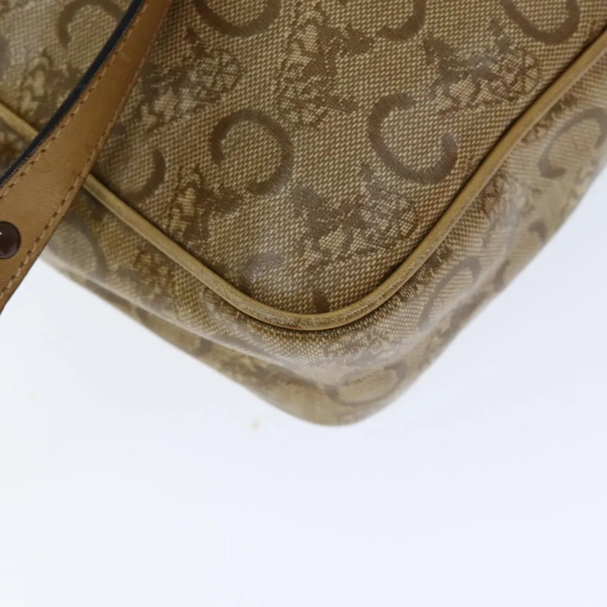 CELINE C Macadam Canvas Shoulder Bag Beige Auth 74191