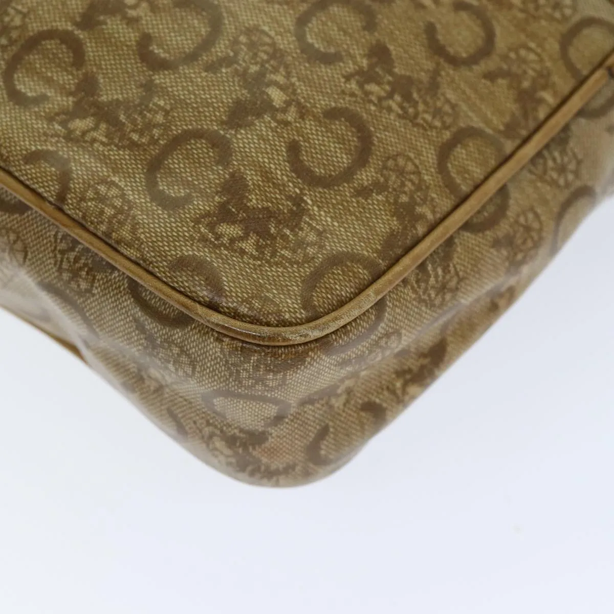 CELINE C Macadam Canvas Shoulder Bag Beige Auth 74191