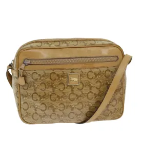 CELINE C Macadam Canvas Shoulder Bag Beige Auth 74191
