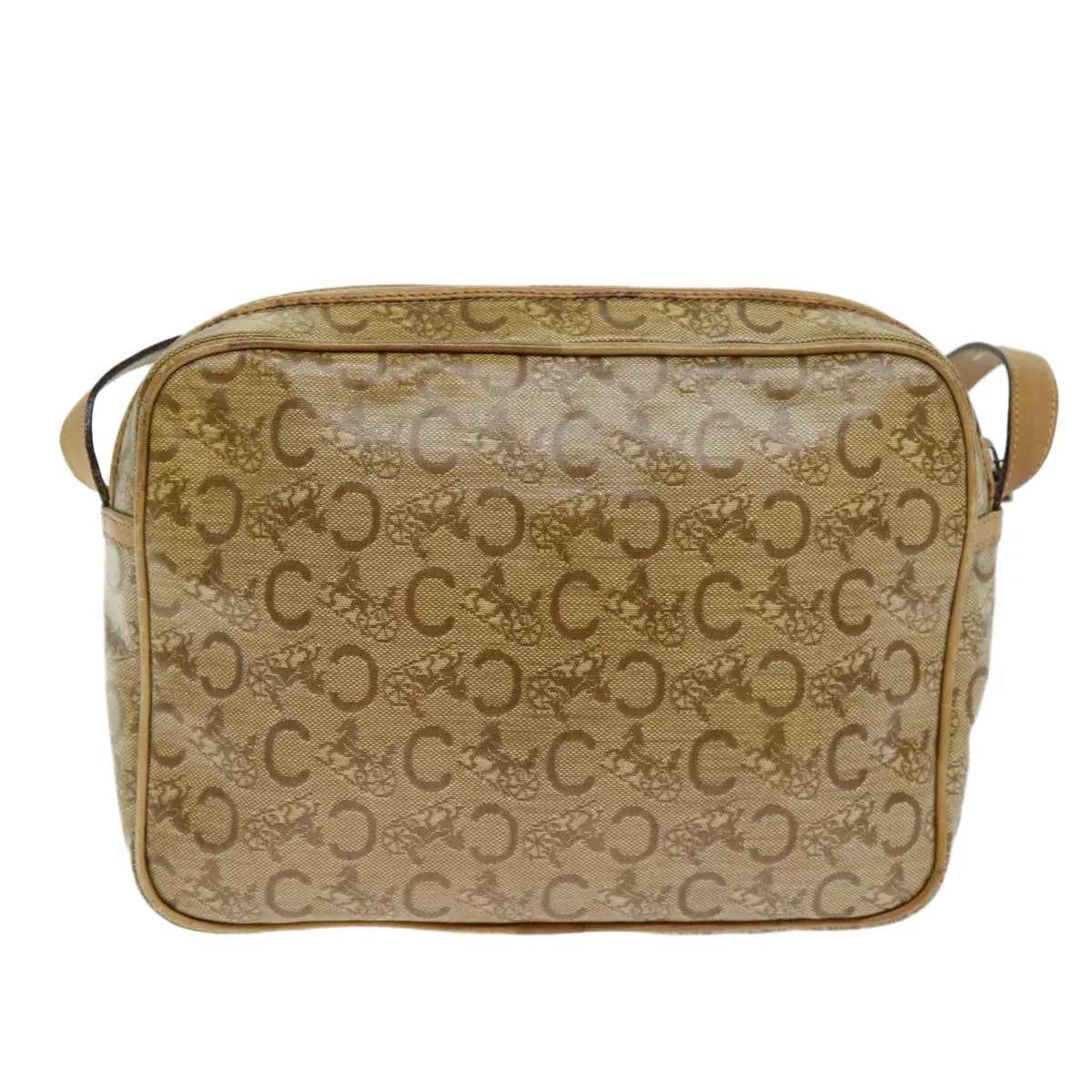 CELINE C Macadam Canvas Shoulder Bag Beige Auth 74191