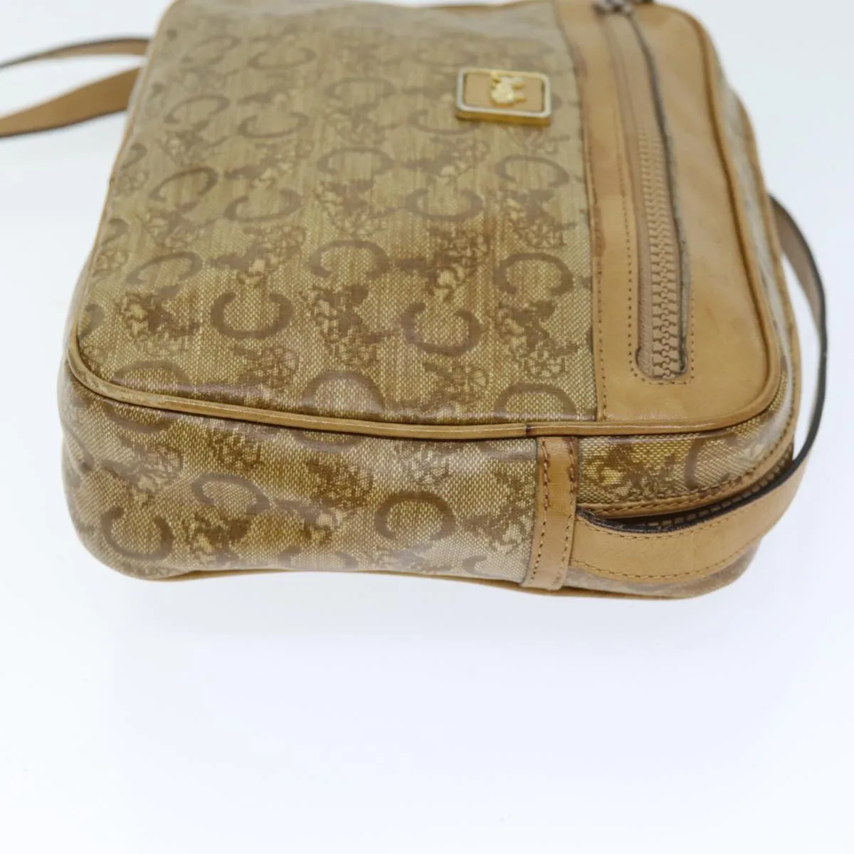 CELINE C Macadam Canvas Shoulder Bag Beige Auth 74191