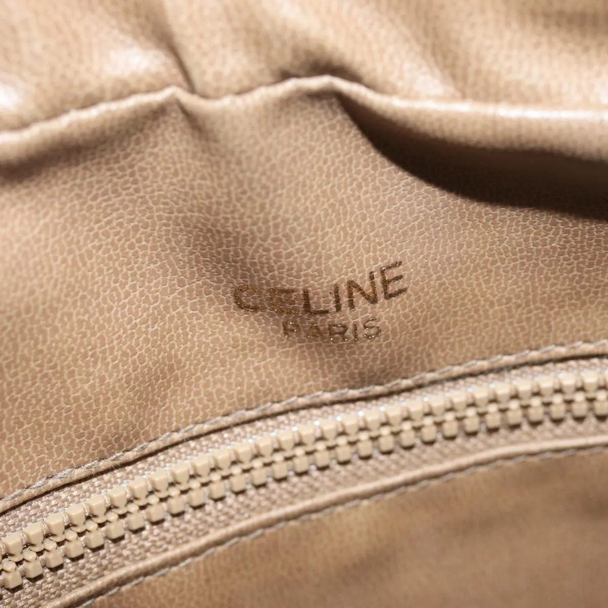 CELINE C Macadam Canvas Shoulder Bag Beige Auth 74191