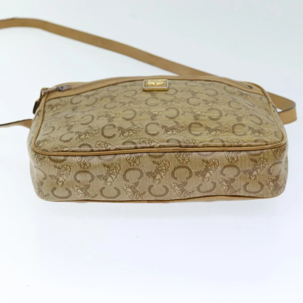 CELINE C Macadam Canvas Shoulder Bag Beige Auth 74191