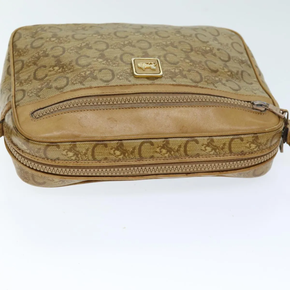 CELINE C Macadam Canvas Shoulder Bag Beige Auth 74191