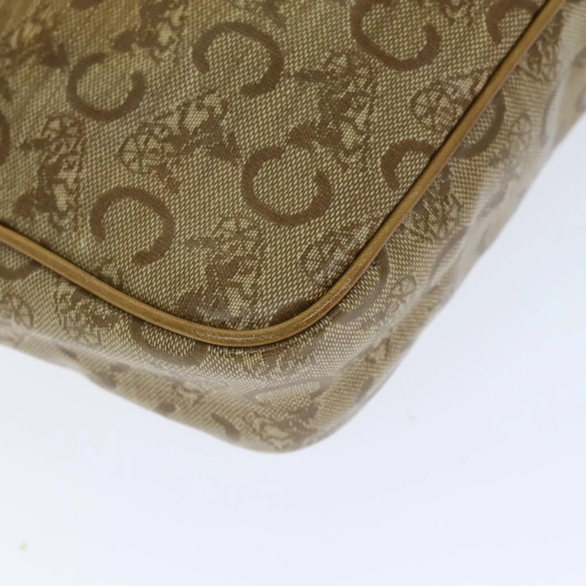 CELINE C Macadam Canvas Shoulder Bag Beige Auth 74191