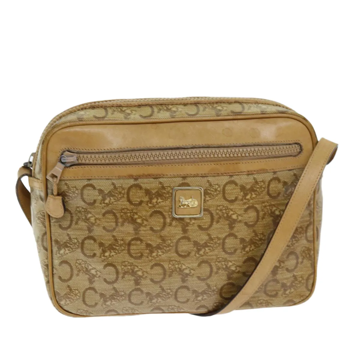 CELINE C Macadam Canvas Shoulder Bag Beige Auth 74191