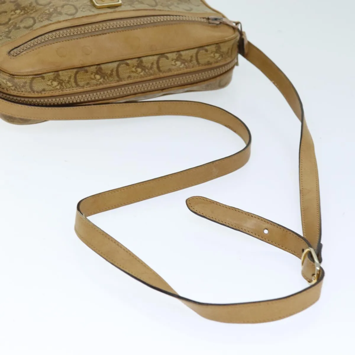 CELINE C Macadam Canvas Shoulder Bag Beige Auth 74191