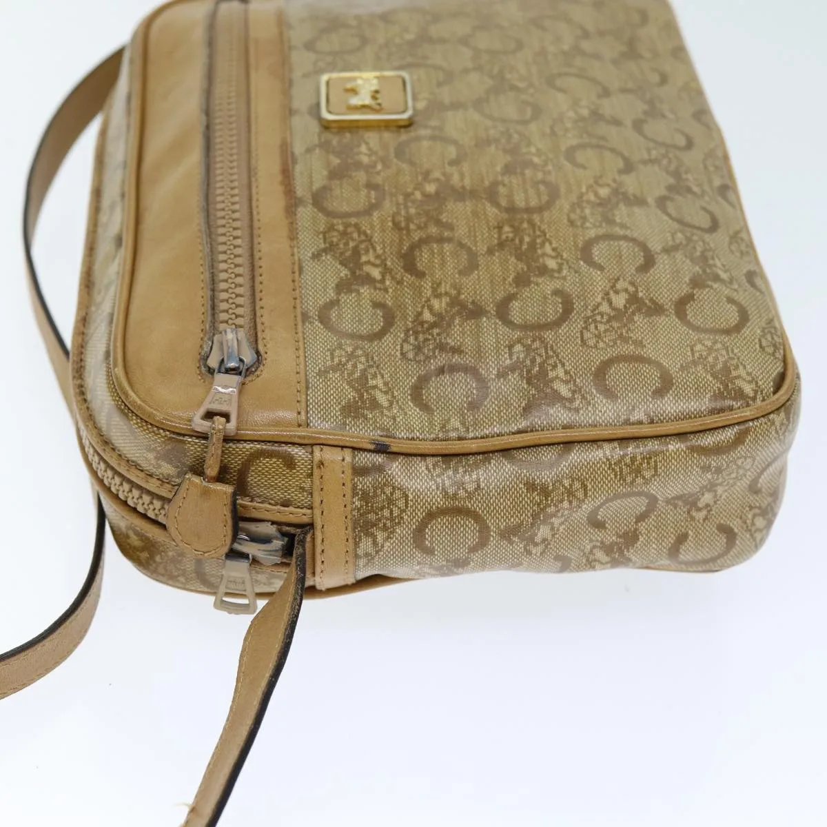 CELINE C Macadam Canvas Shoulder Bag Beige Auth 74191