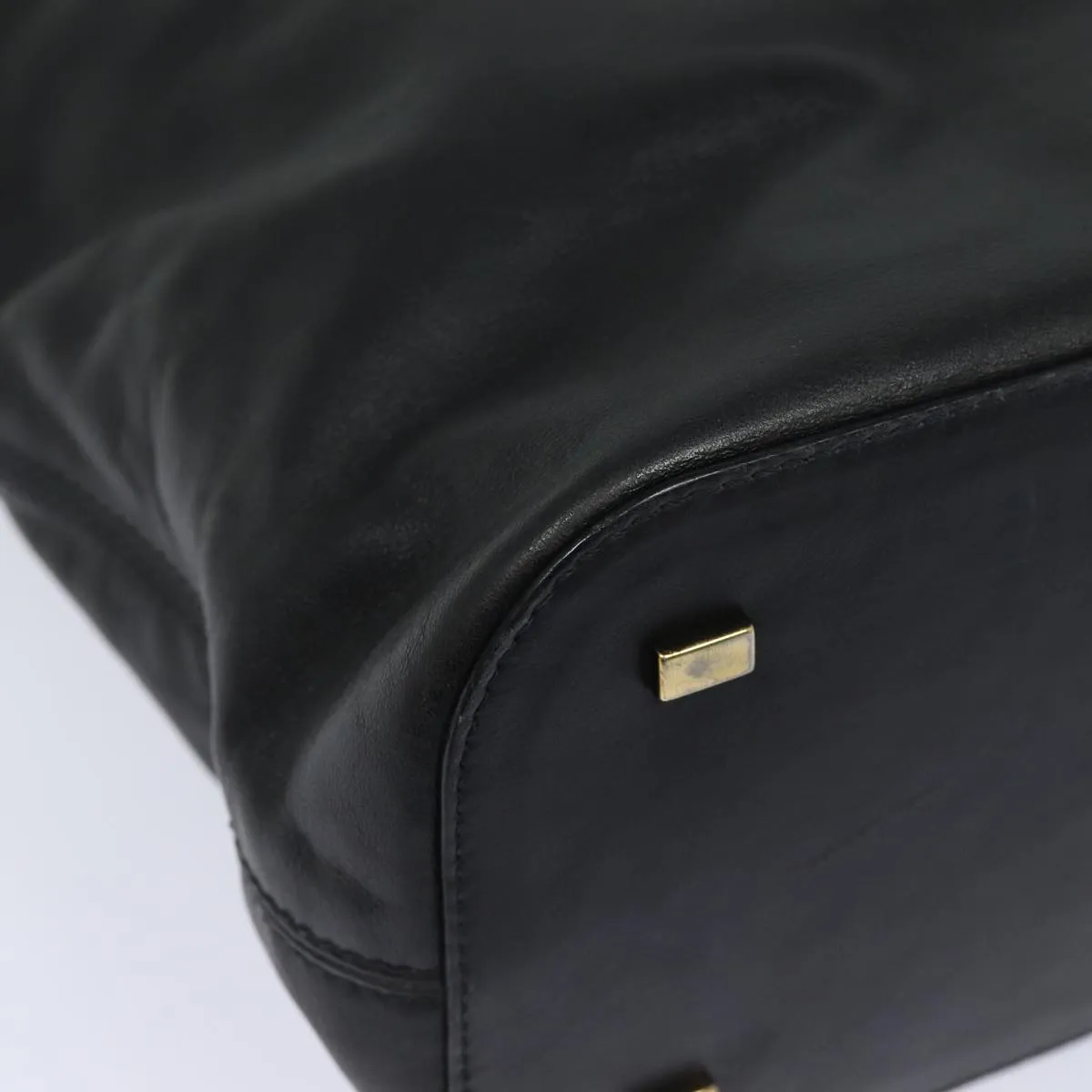 CELINE Hand Bag Leather Black Auth 77841