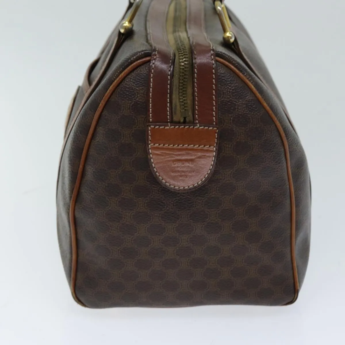 CELINE Macadam Canvas Boston Bag PVC Leather Brown Auth 76580