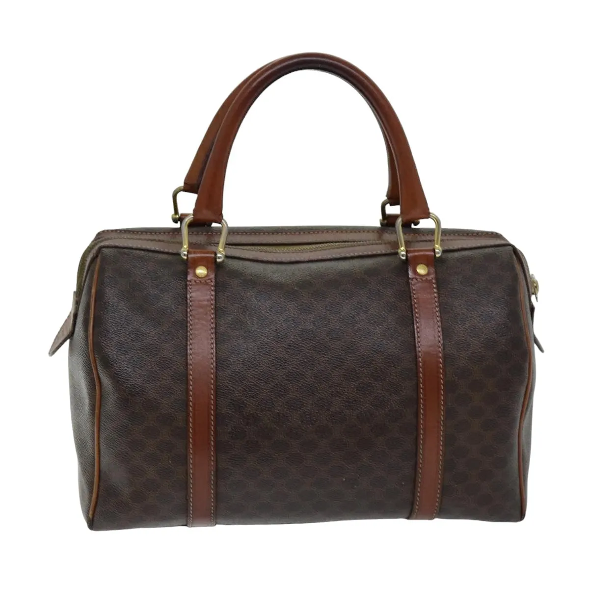 CELINE Macadam Canvas Boston Bag PVC Leather Brown Auth 76580