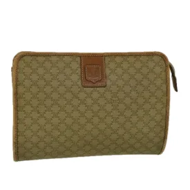 CELINE Macadam Canvas Clutch Bag PVC Leather Beige Auth 56639