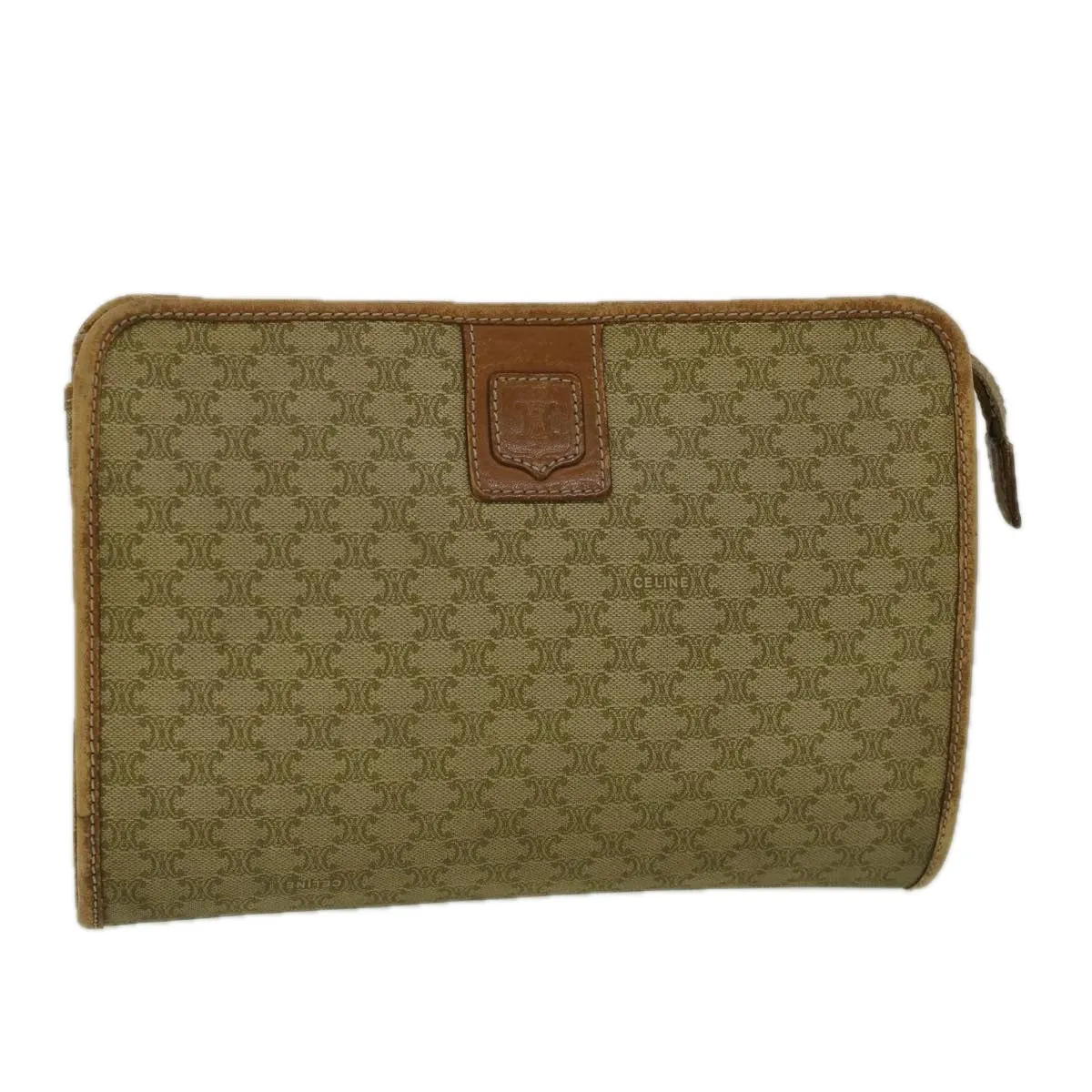 CELINE Macadam Canvas Clutch Bag PVC Leather Beige Auth 56639
