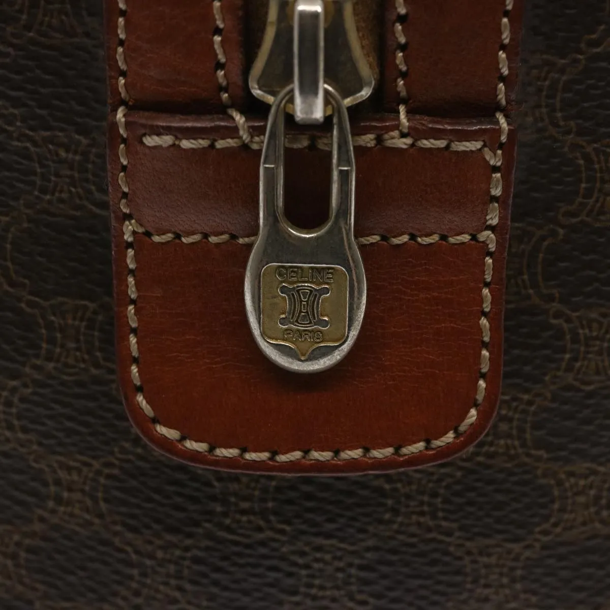 CELINE Macadam Canvas Hand Bag PVC Brown Auth yk10911