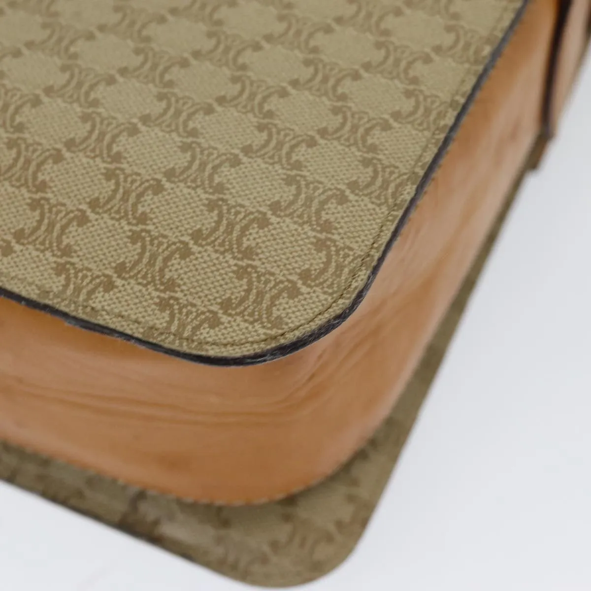 CELINE Macadam Canvas Shoulder Bag Beige Gold Auth 86227