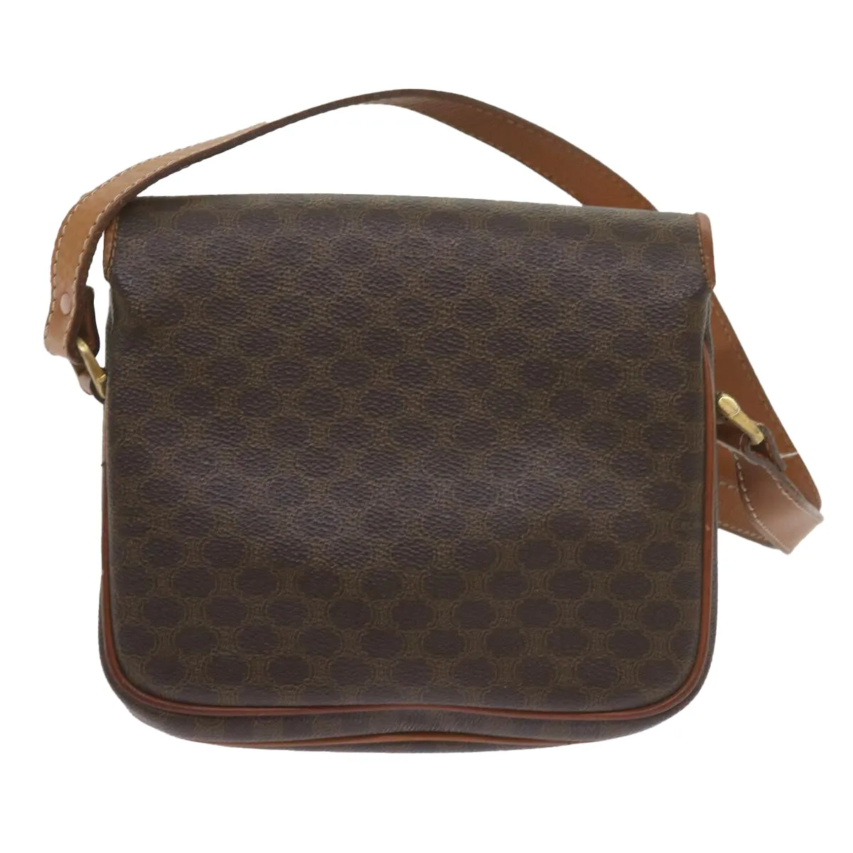 CELINE Macadam Canvas Shoulder Bag PVC Leather Brown Auth ki3841
