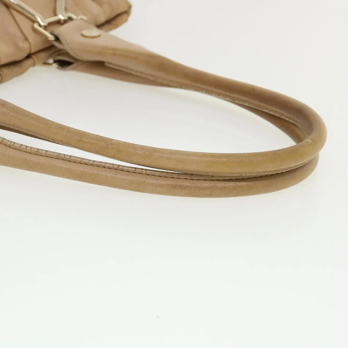 CELINE Shoulder Bag Leather Beige Auth ar8683