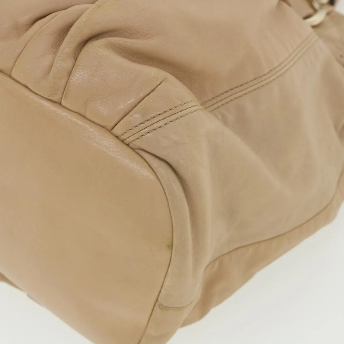 CELINE Shoulder Bag Leather Beige Auth ar8683