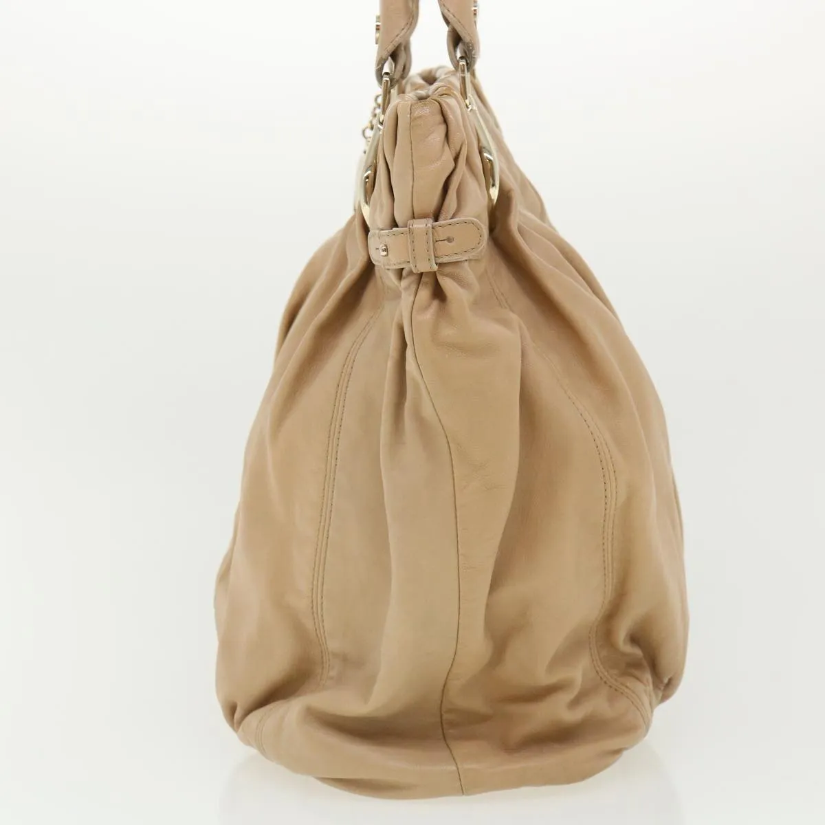 CELINE Shoulder Bag Leather Beige Auth ar8683