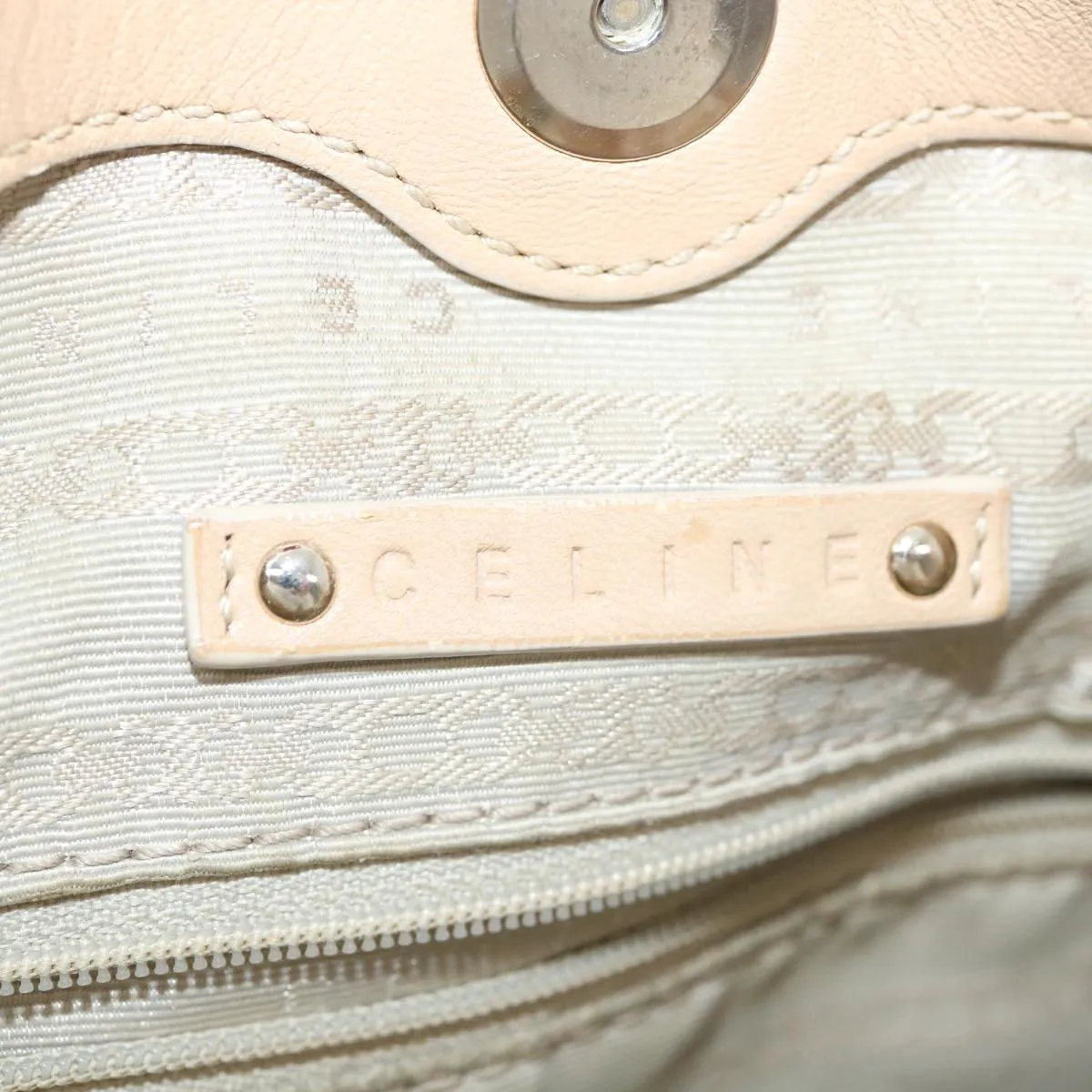 CELINE Shoulder Bag Leather Beige Auth ar8683