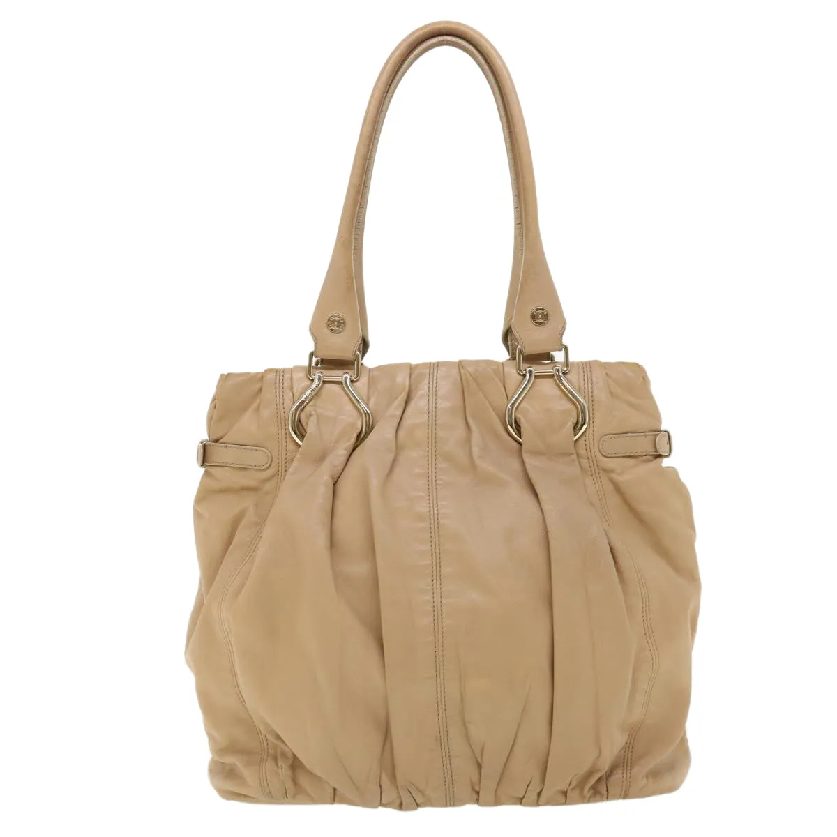 CELINE Shoulder Bag Leather Beige Auth ar8683