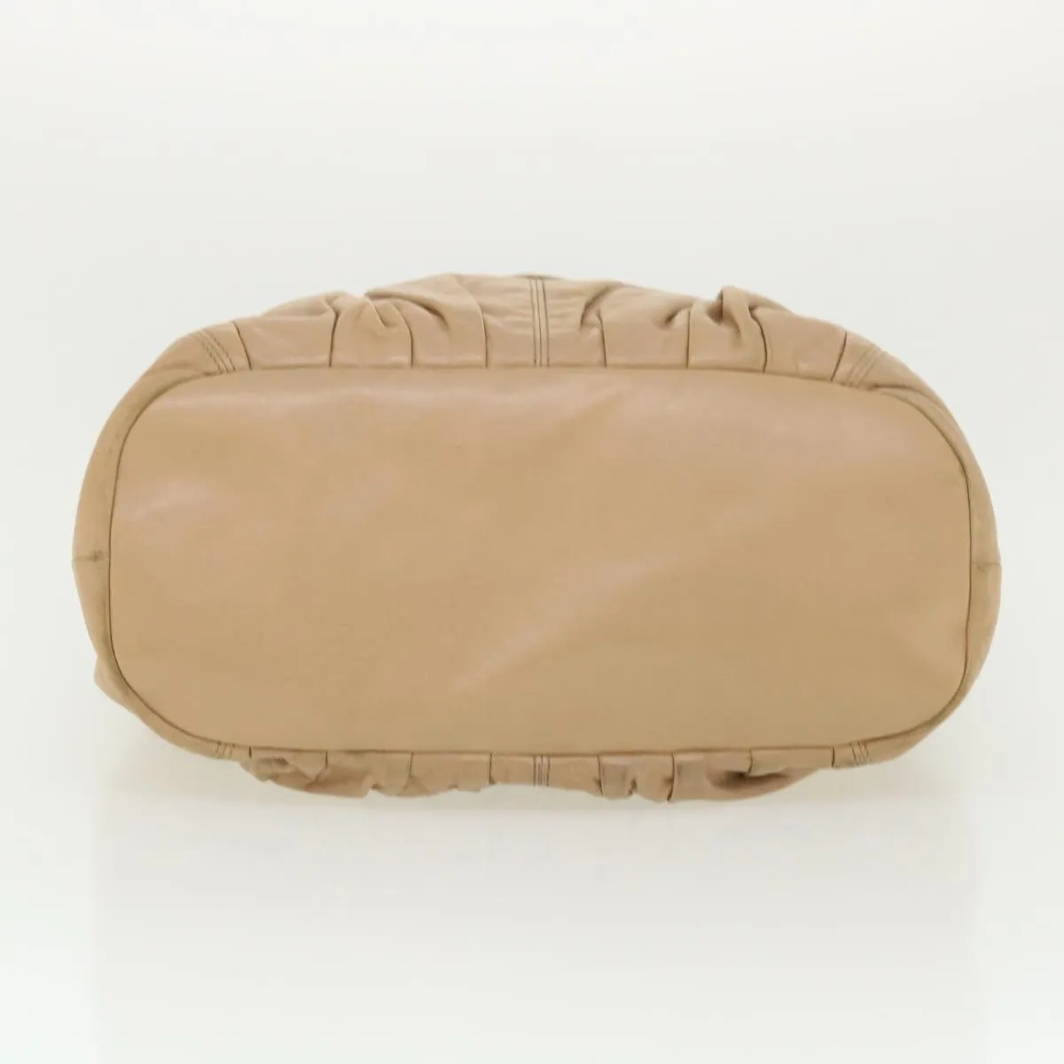 CELINE Shoulder Bag Leather Beige Auth ar8683