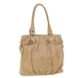 CELINE Shoulder Bag Leather Beige Auth ar8683