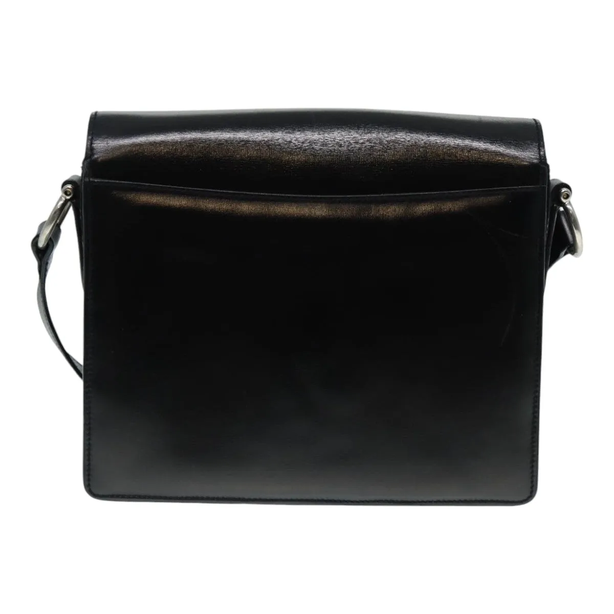 CELINE Shoulder Bag Leather Black Silver Auth fm3770
