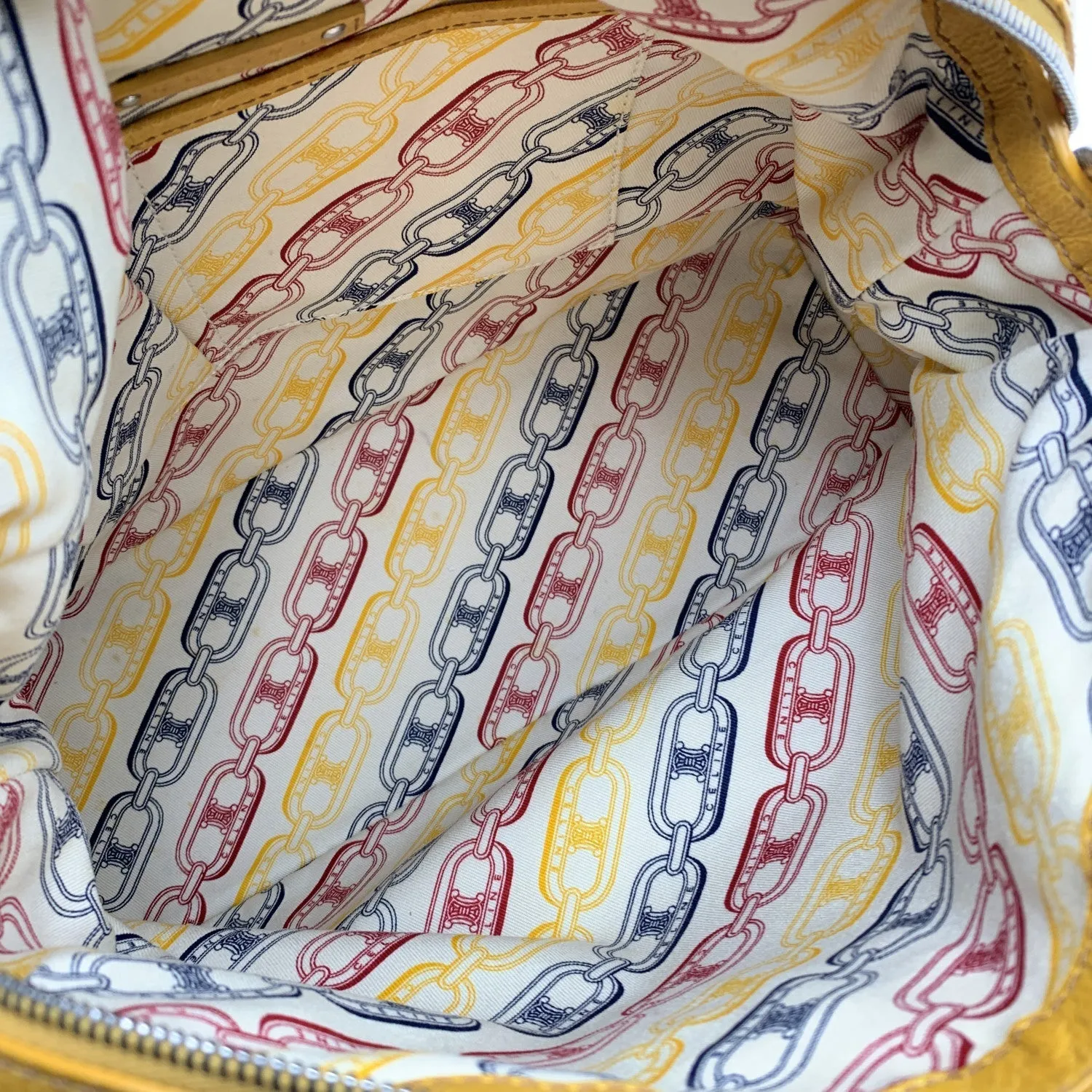 CELINE Yellow Mustard Crinkled Leather Tote Shoulder Bag