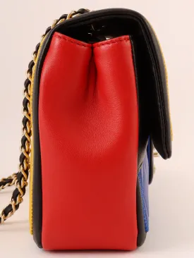 CHANEL Around 2014 Made Mondrian Tricolore Turn-Lock Chain Shoulder Bag Yellow/Blue/Red