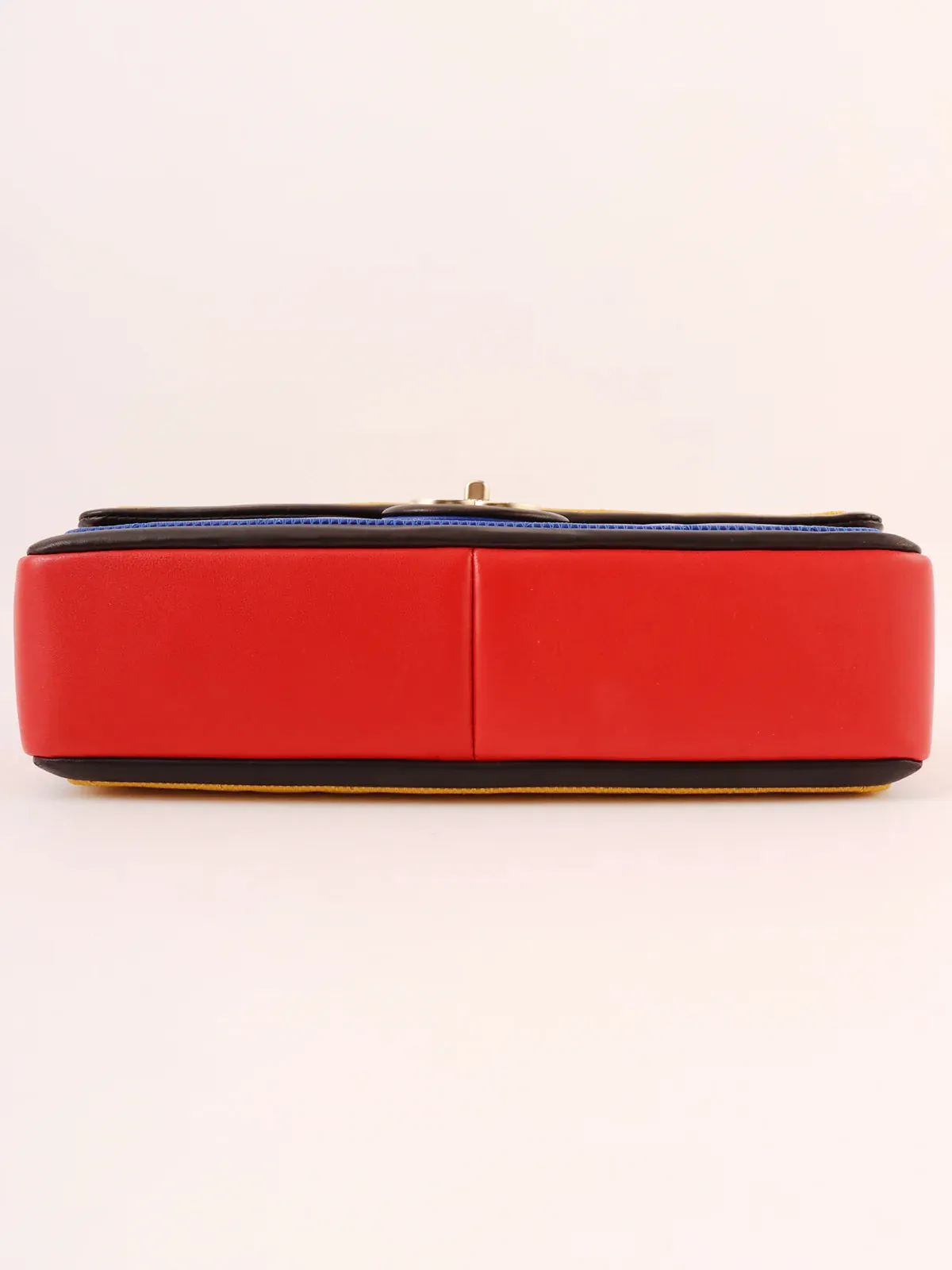 CHANEL Around 2014 Made Mondrian Tricolore Turn-Lock Chain Shoulder Bag Yellow/Blue/Red