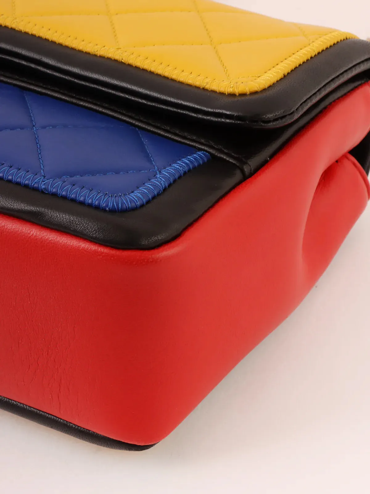 CHANEL Around 2014 Made Mondrian Tricolore Turn-Lock Chain Shoulder Bag Yellow/Blue/Red