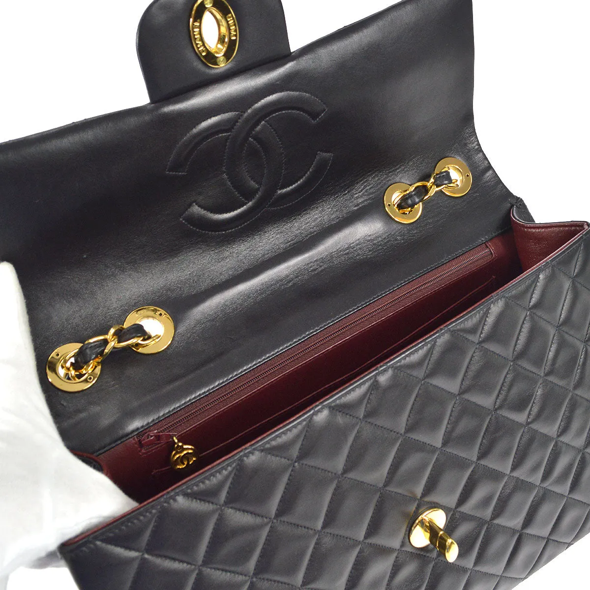 CHANEL Classic Flap Maxi Chain Shoulder Bag Black Lambskin 87291