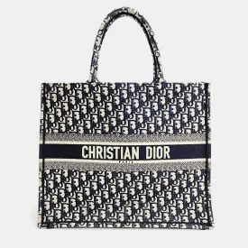 Christian Navy Blue Canvas Oblique Book Tote 42 Bag
