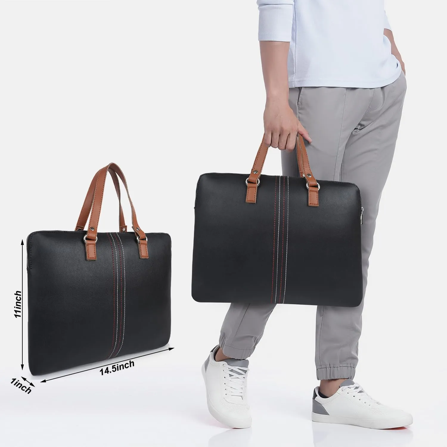 CIMONI Premium Vegan Leather Trendy Office Briefcase, College Daytrip School Handheld Business Messenger Laptop Bag For Men